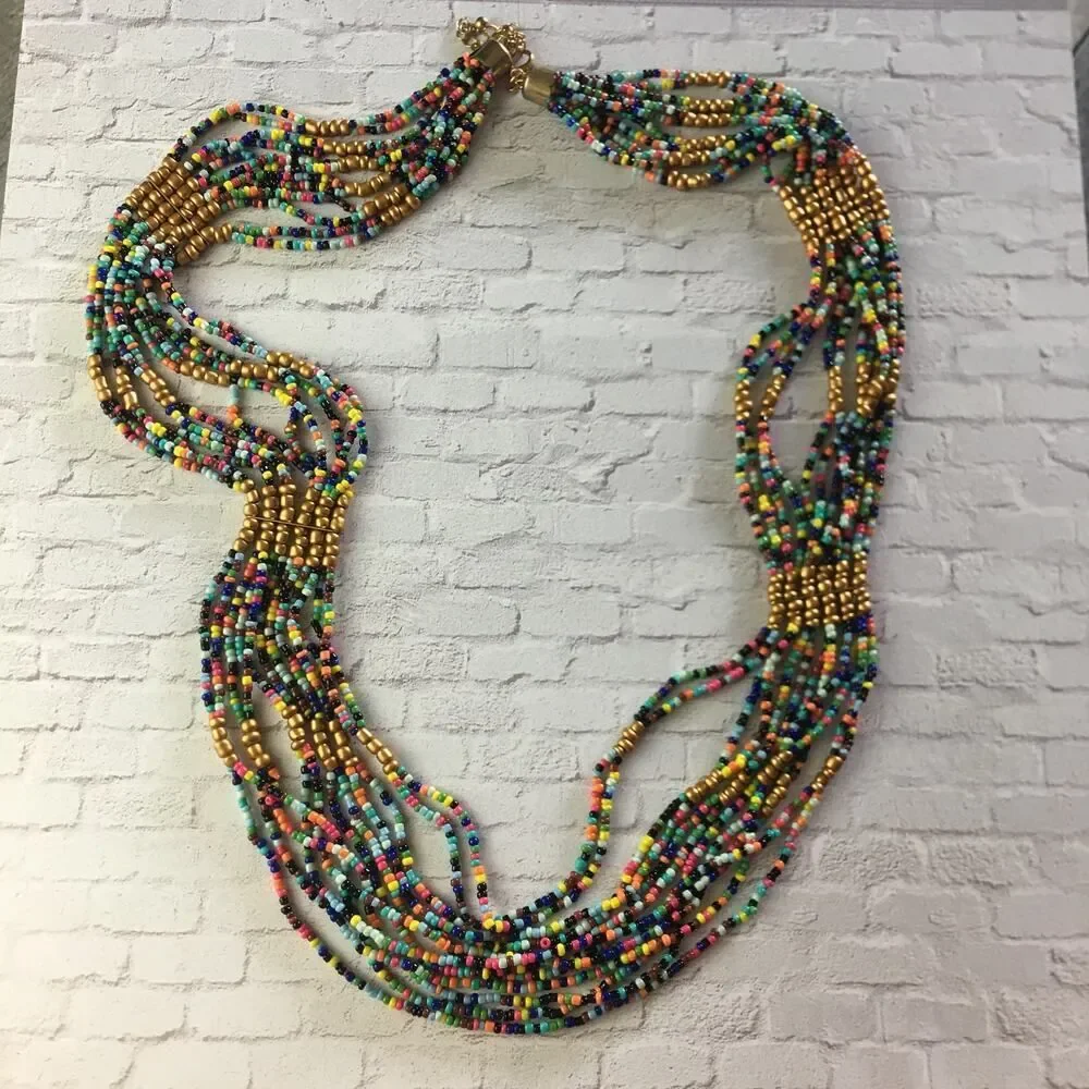 Vintage Boho Multi Strand Seed Bead Necklace 36